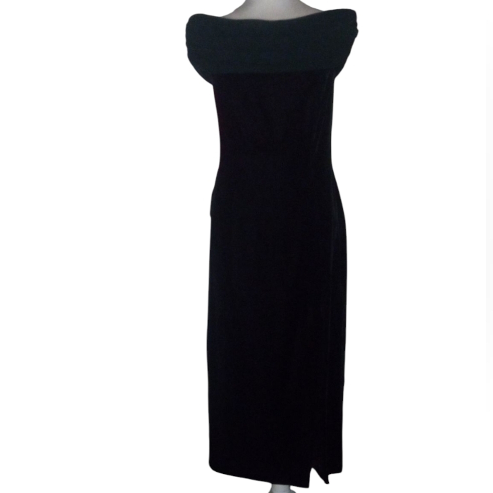 Vintage AJ Bari Deep Hunter Green Velvet Off Shoulder Drape Front Gown Size 8